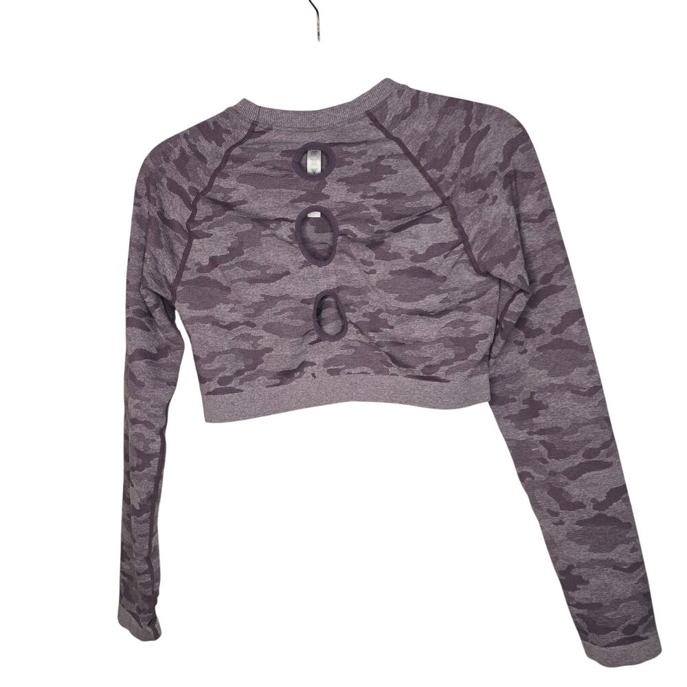 Gymshark Women's XL Adapt Camo Seamless‎ Long Sleeve Crop Top Athleisure Purple